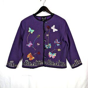 Vintage Puffin Island Sz L Cotton Canvas Kimono Jacket Toggle Coat Embroidered